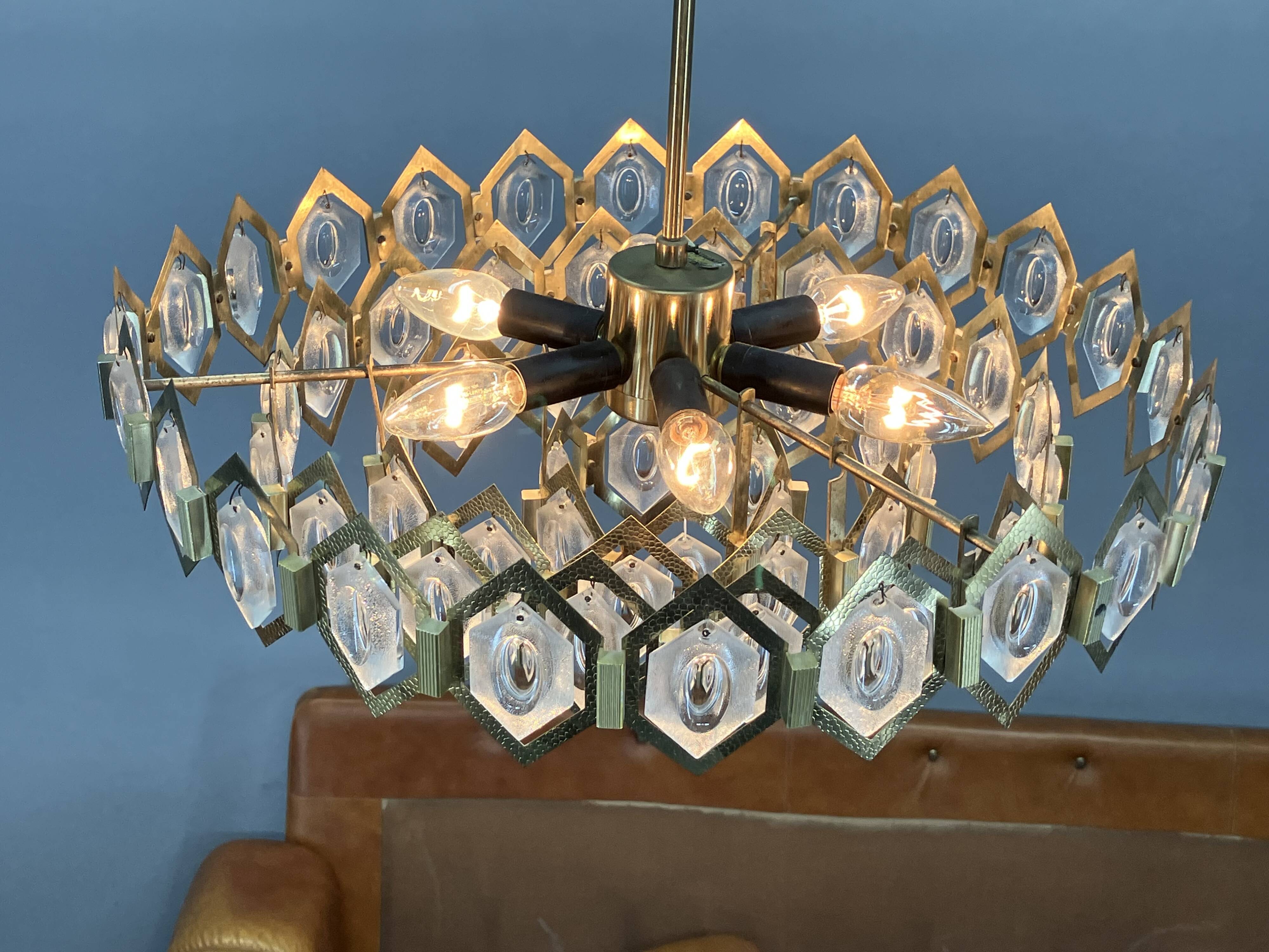 1960s Faceted Glass Chandelier by Jaroslav Bejvl for Kamenicky Senov