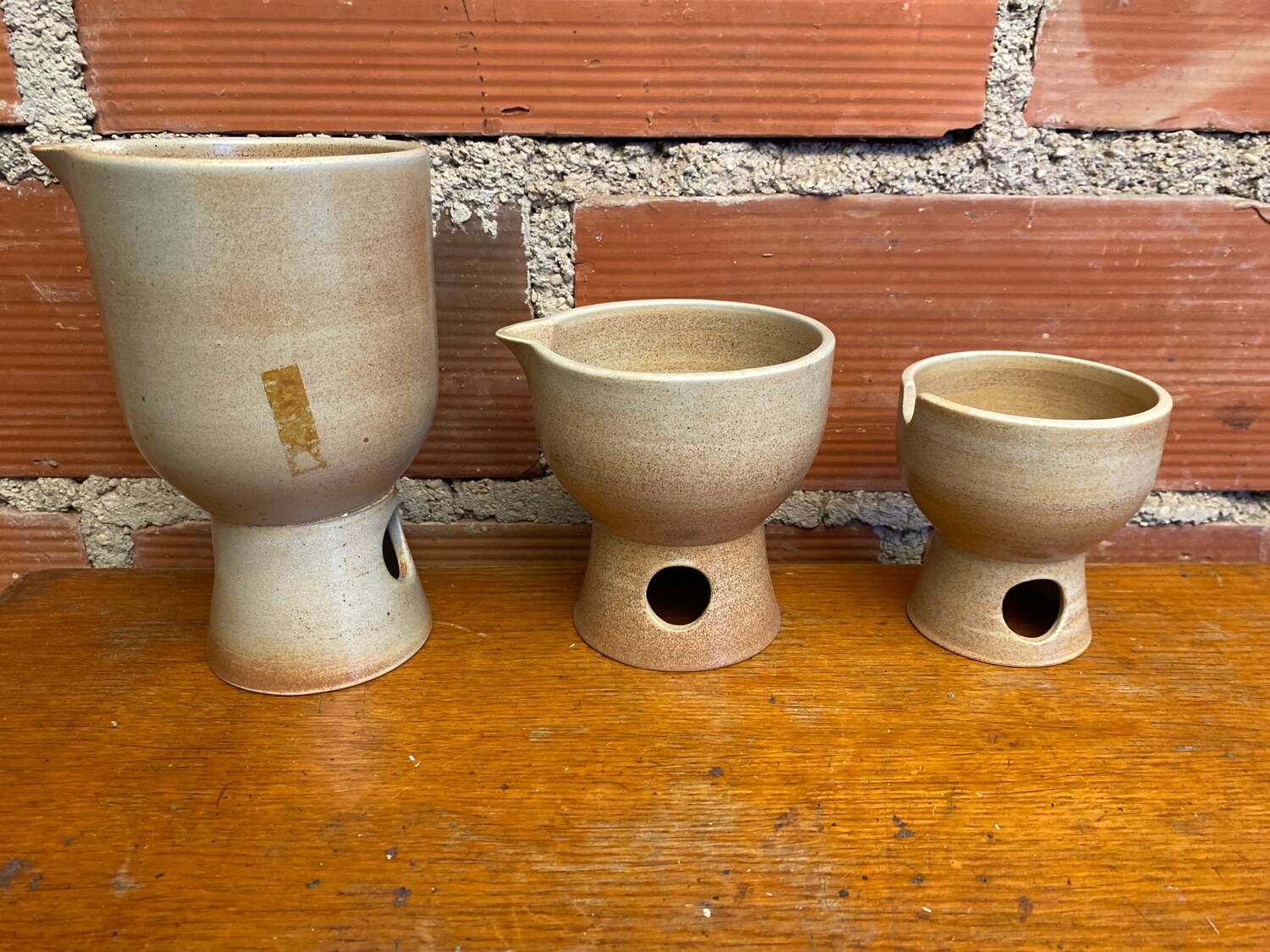 Antique niderviller lauze set pitchers + sugar pot vintage beige stoneware #