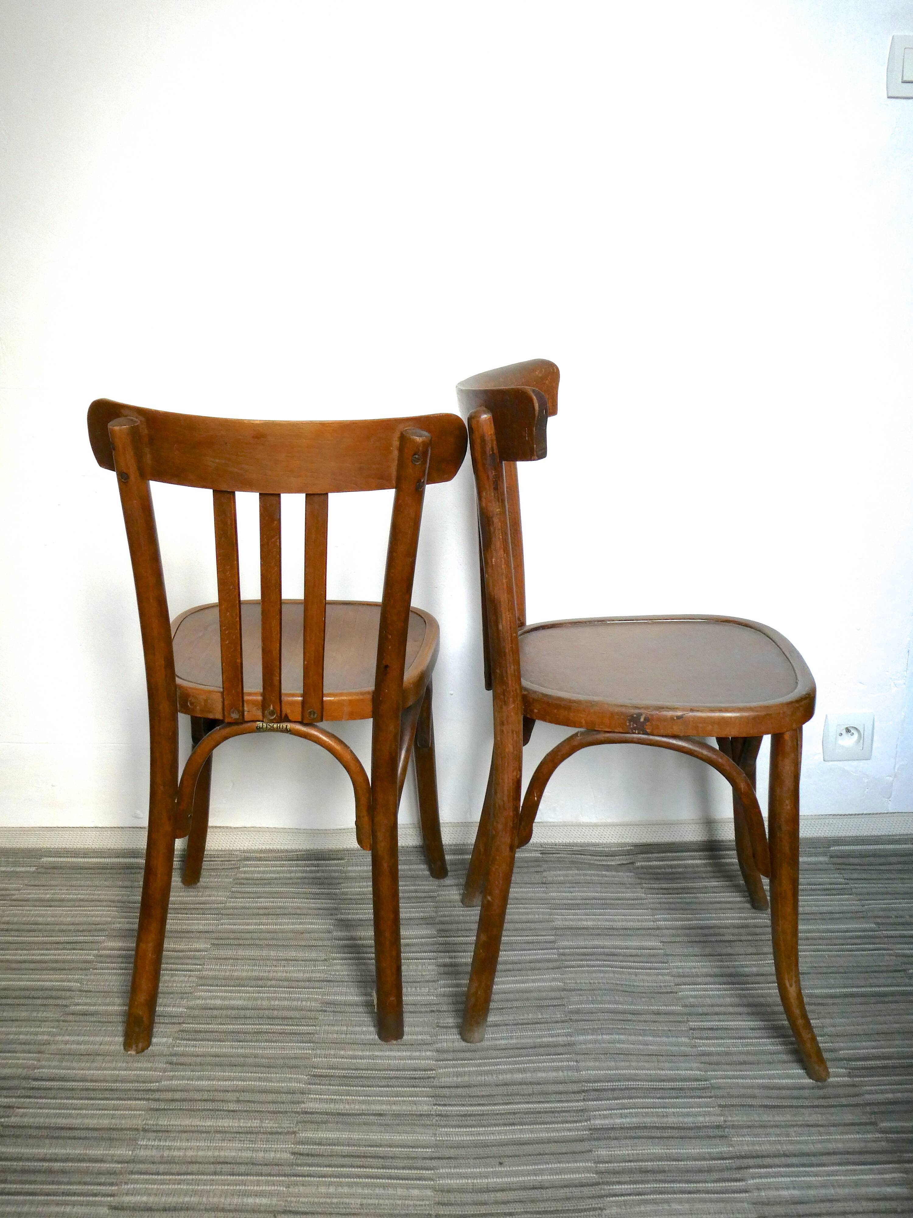 Pair of bistro Mahieu and Fischel bentwood chairs