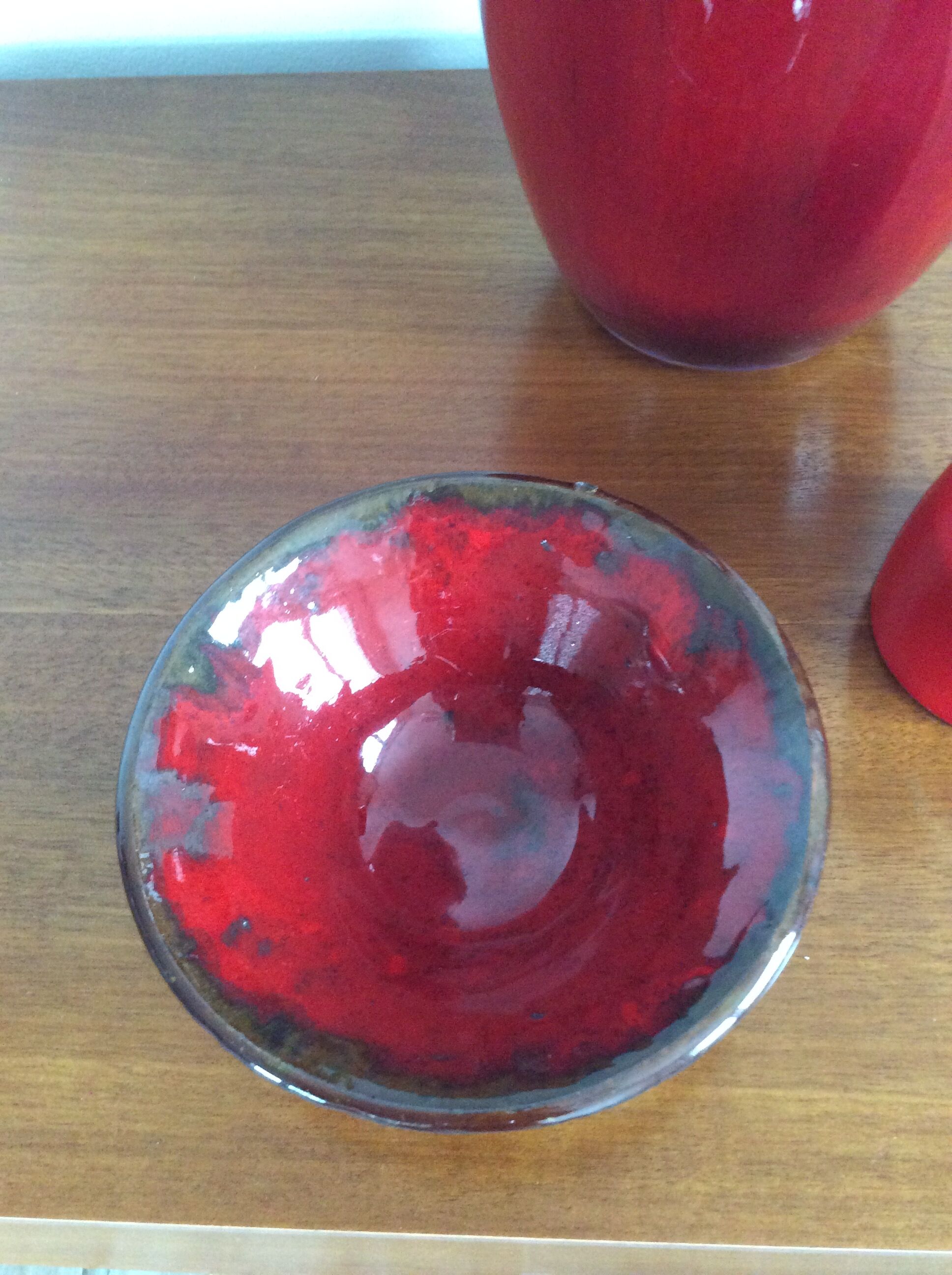 Série de 3 vases céramique rouge vintage des années 60-70