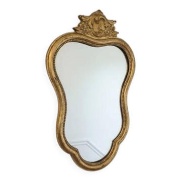 Miroir vintage doré à fronton style Louis XV - Années 60-70 - Hauteur 54 cm
