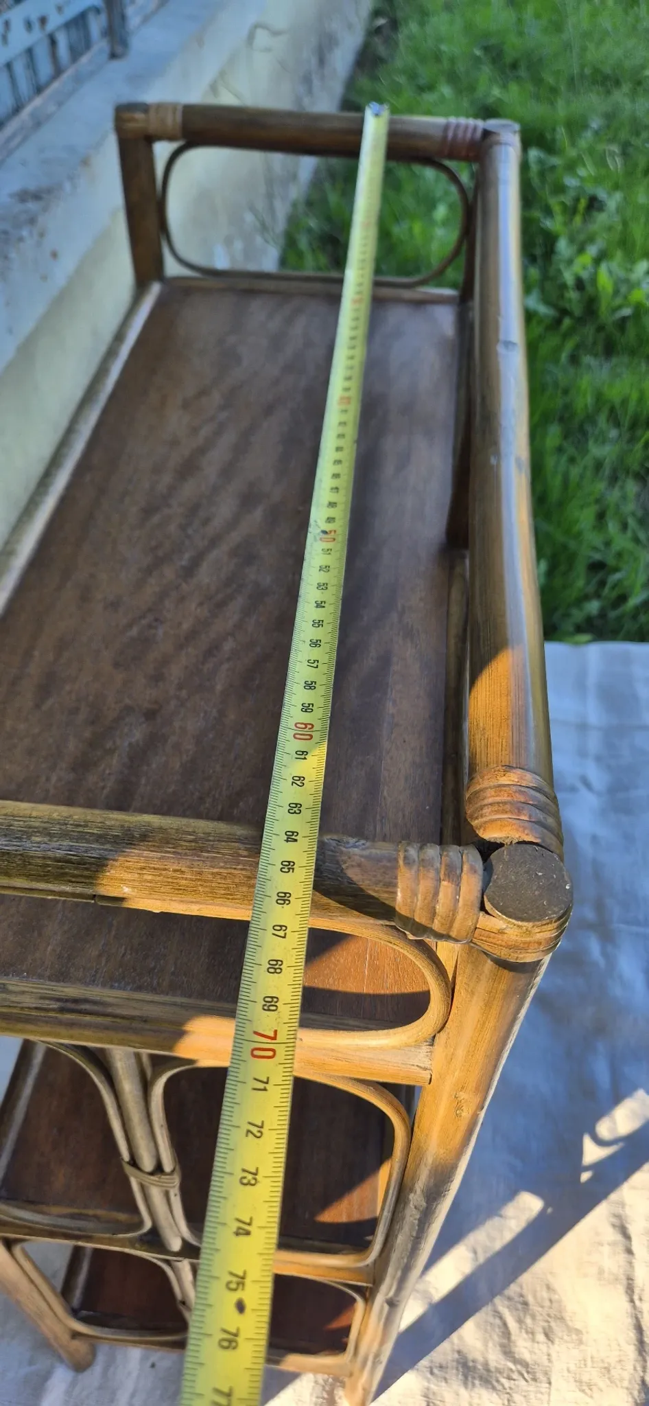 Set of 2 vintage bamboo rattan bedside shelves