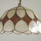 French Vintage Capiz Shell Hanging Pendant Light in Brown & White Gold Trim