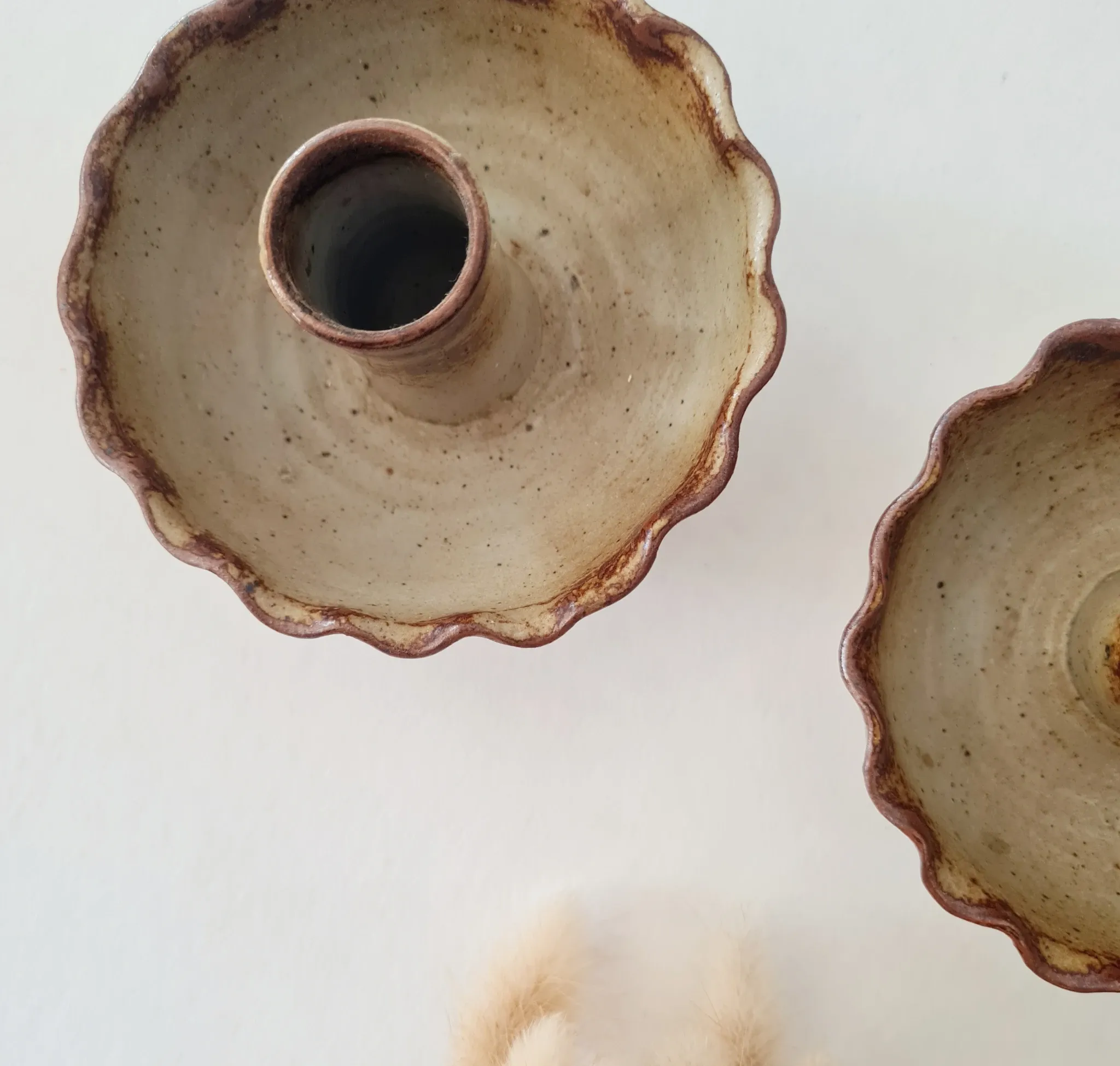 Pair of antique candlesticks / candle holders in stoneware – 1960s/70s