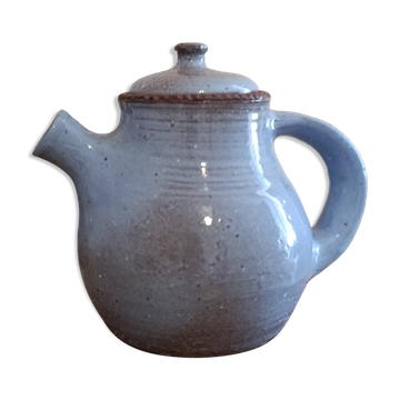 Ceramic teapot in blue/grey glaze, signed by Jeanne and Norbert Pierlot.