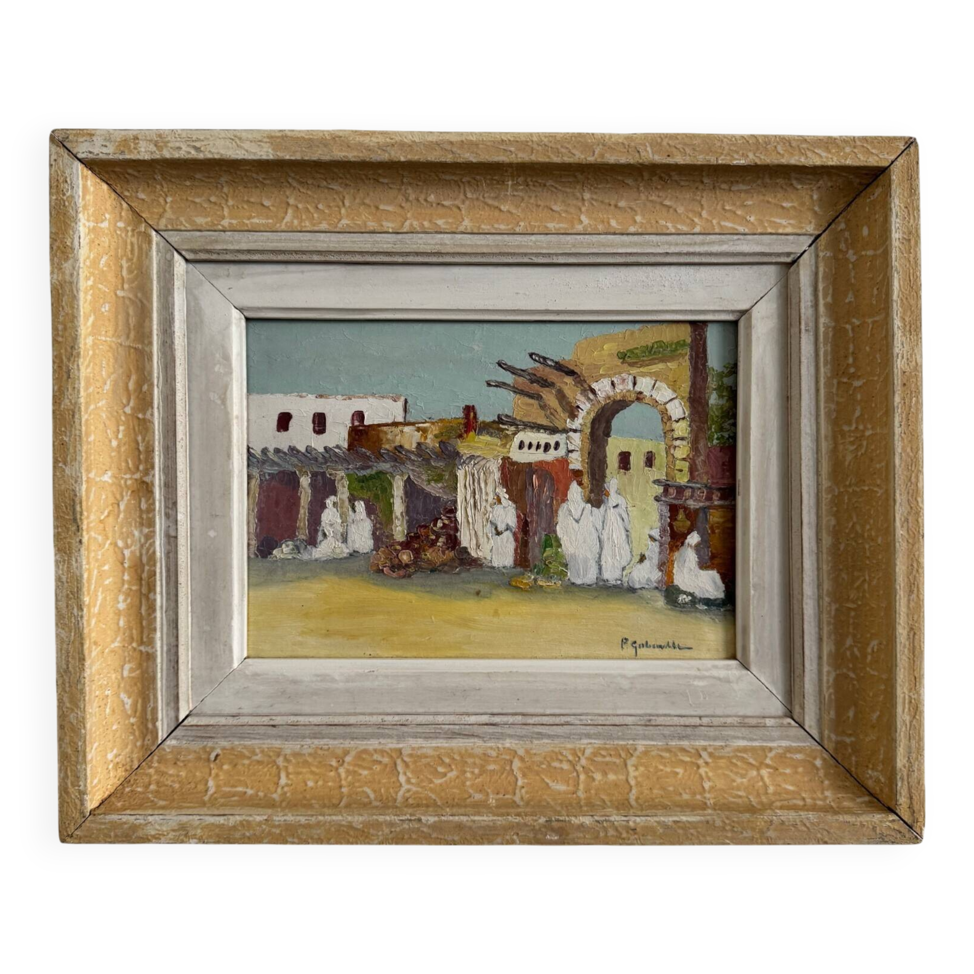 Oriental oil on cardboard with a knife by P. Gobewille