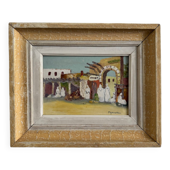 Oriental oil on cardboard with a knife by P. Gobewille