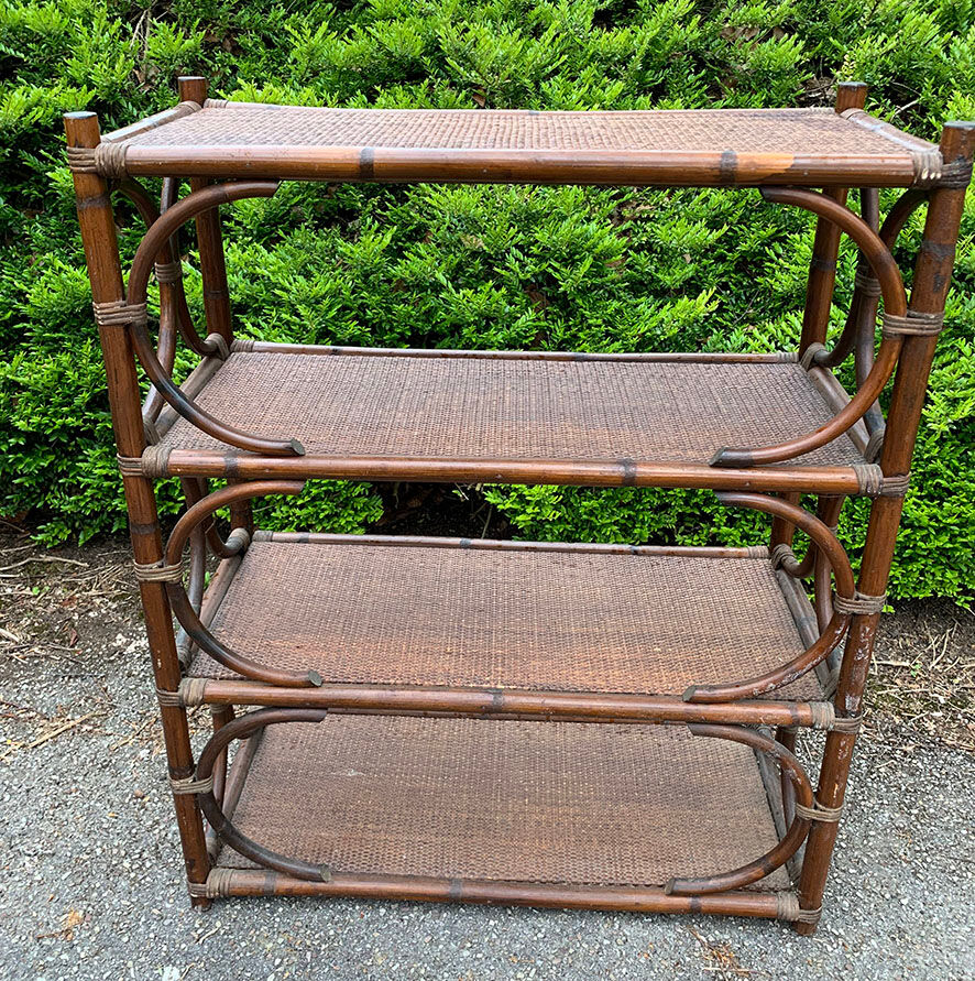 Old bookcase / bamboo shelf / dark rattan h 100 cm