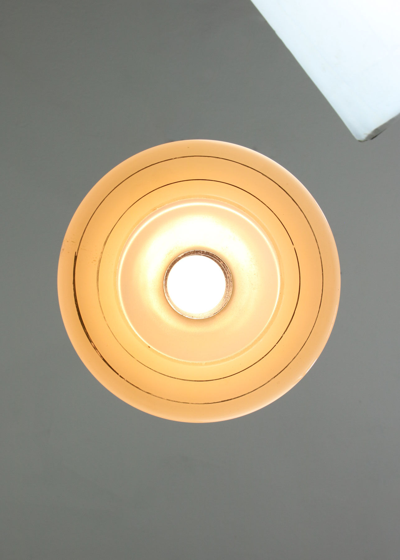 Vintage glass & brass salmon pendant lamp