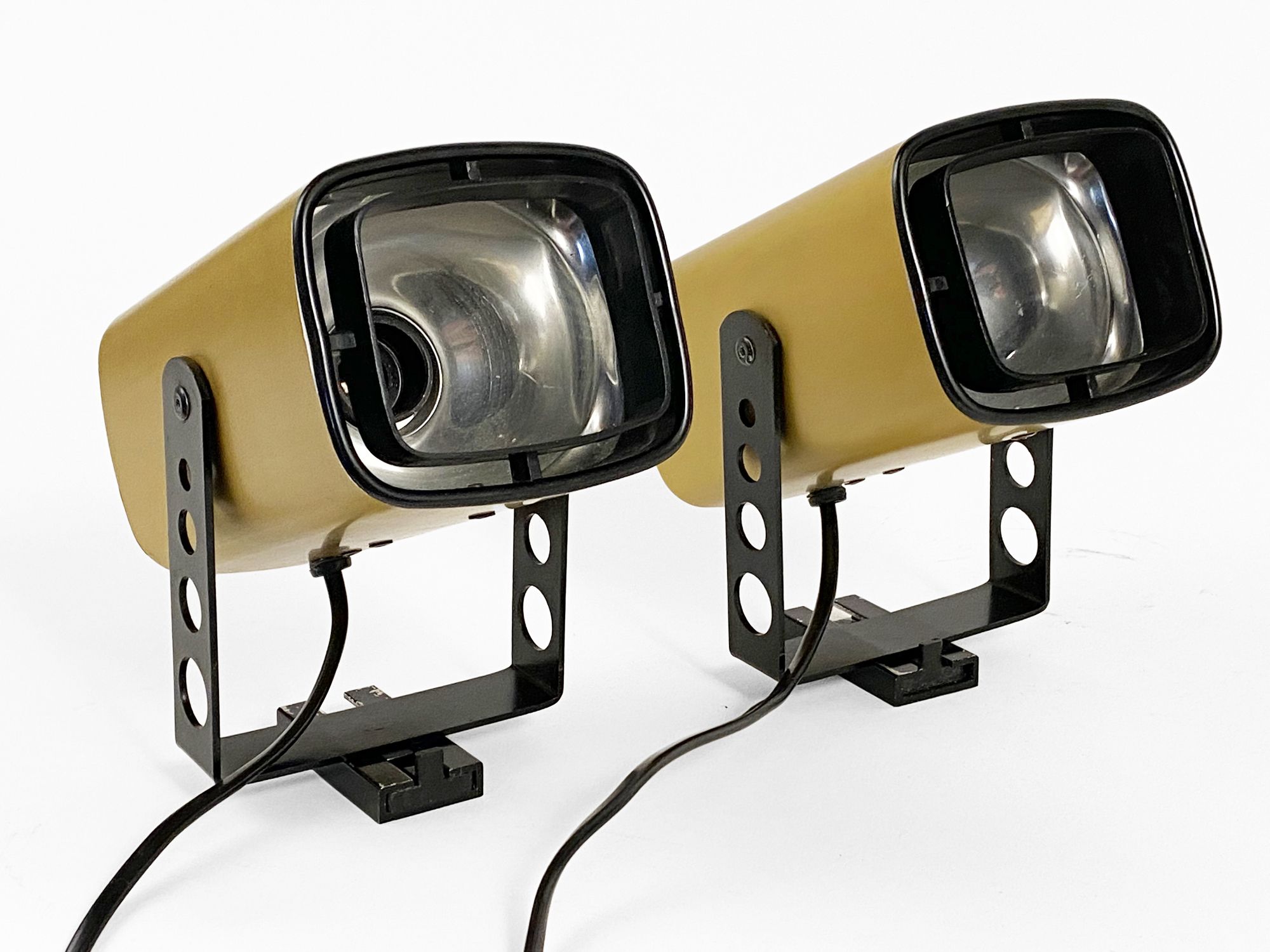 Pair of matte gold bedside wall lamps by Öia. Sweden 1970s