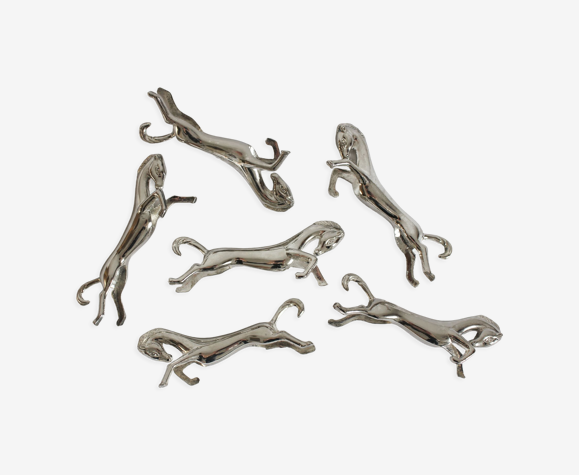 6 porte-couteaux chevaux en métal argenté vintage