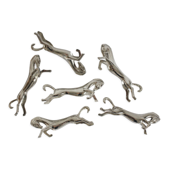 6 vintage silver metal horse knife holders