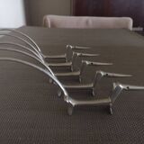 Set of 5 Dachshund knife holders in silvered bronze Walter Bosse - 1950s/1960s