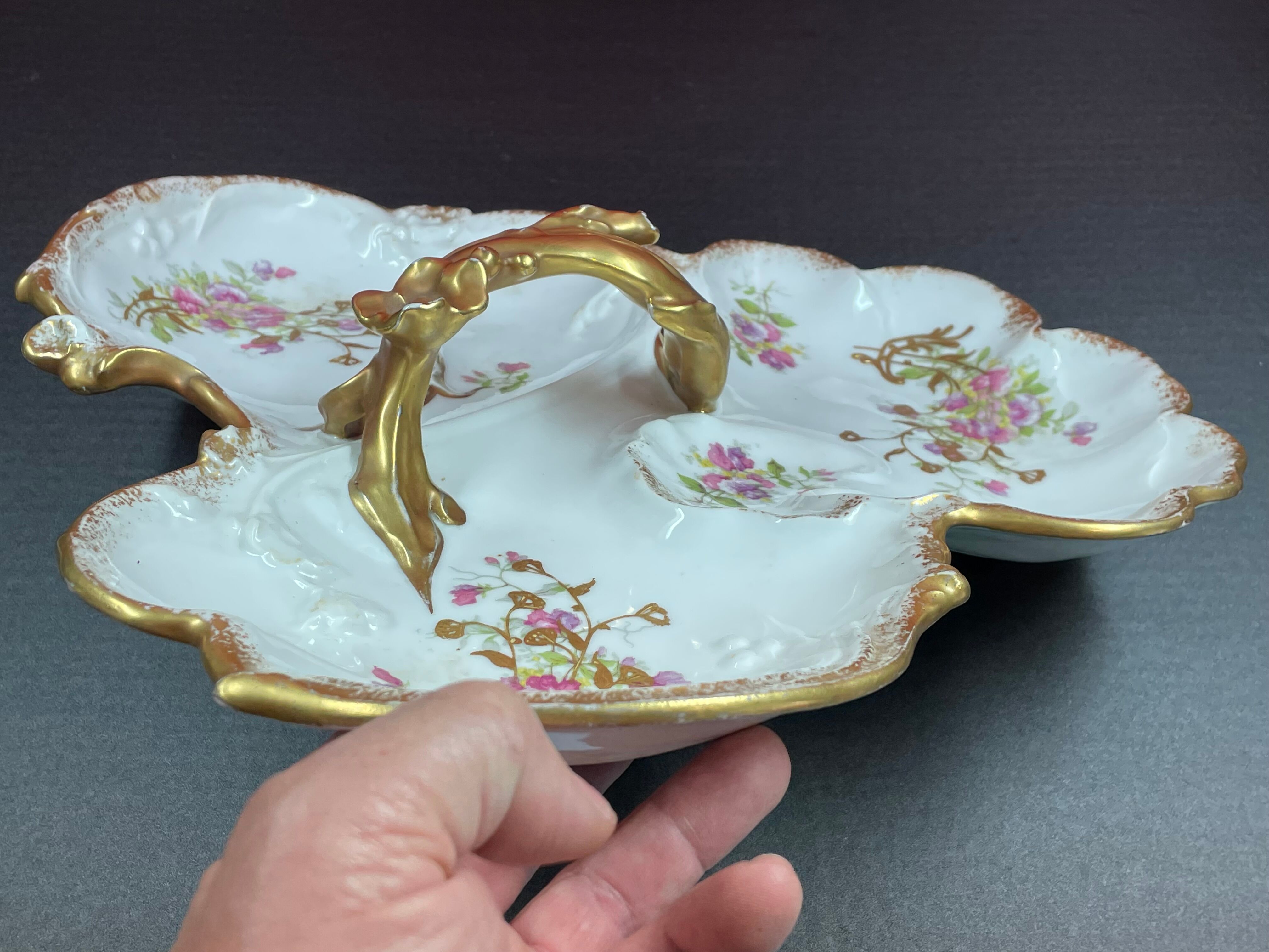 Servant appetizer sweets Limoges Gold and Flowers