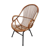 Rattan armchair with foot metal of the 60s
