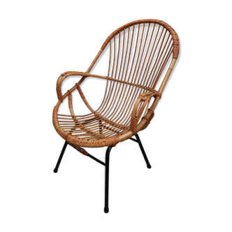 Rattan armchair with foot metal of the 60s