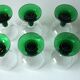 6 Roemer wine glasses with engraving on a handmade wrought iron stand, vintage