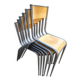 Six chaises école Mullca 510 pieds fuselés