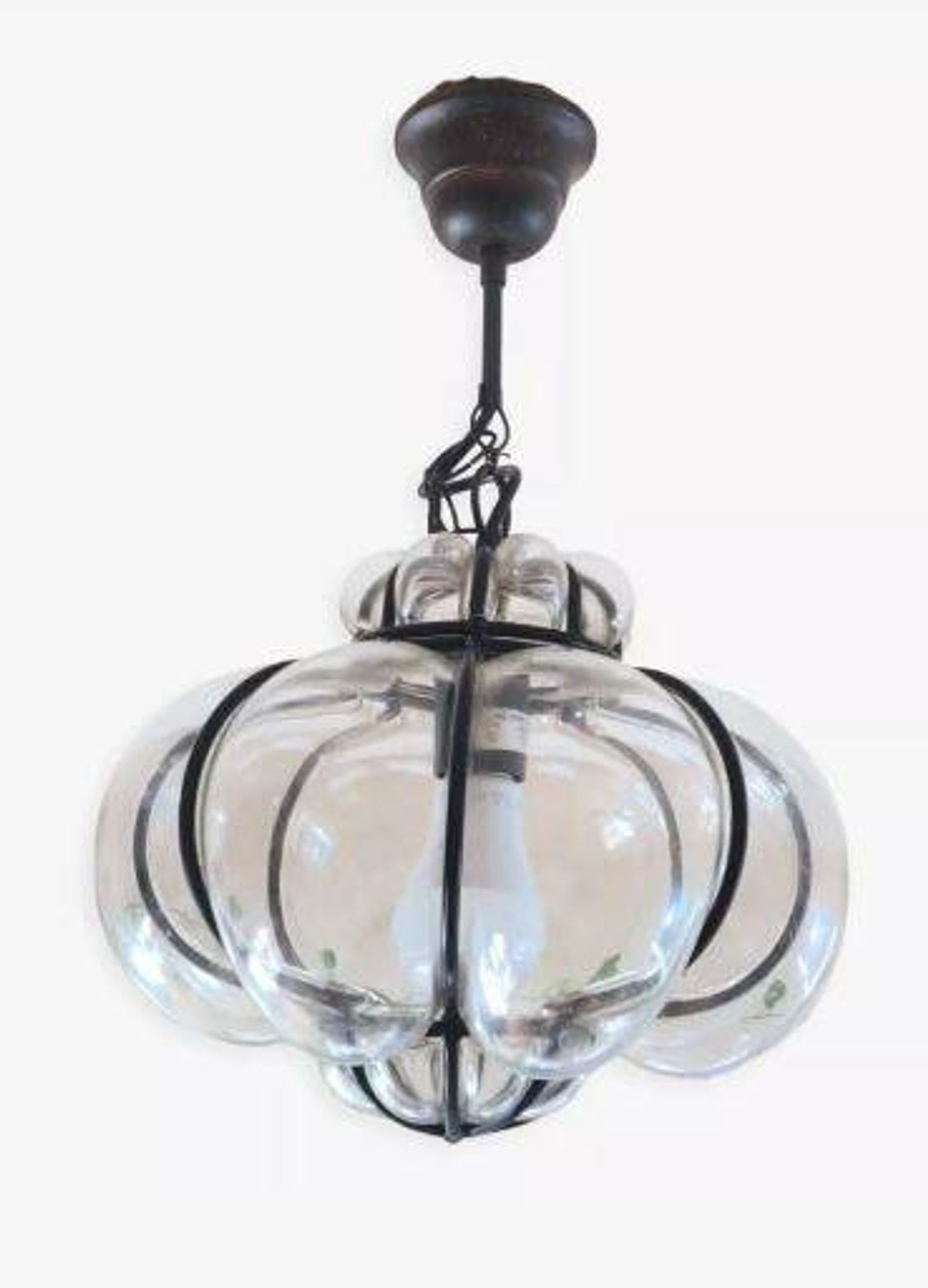 Vintage Venetian cage pendant light in blown Murano glass, 1950/1970