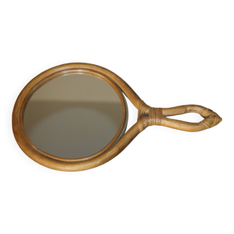 Rattan hand mirror