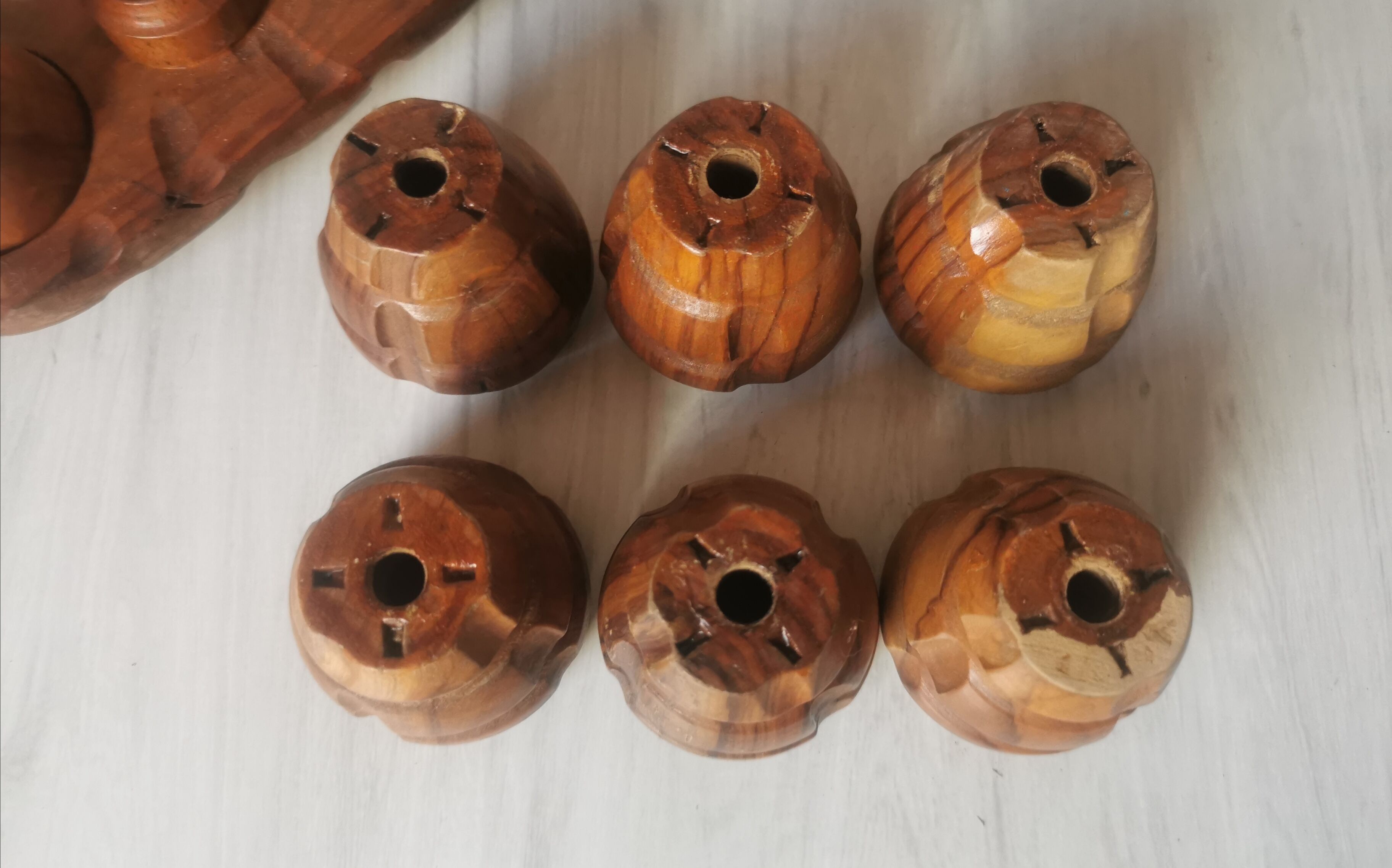 Carved wood shells salt and pepper shaker