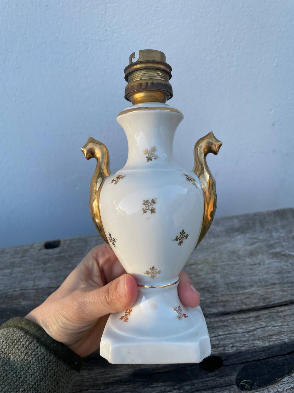 White and gold Limoges porcelain lamp