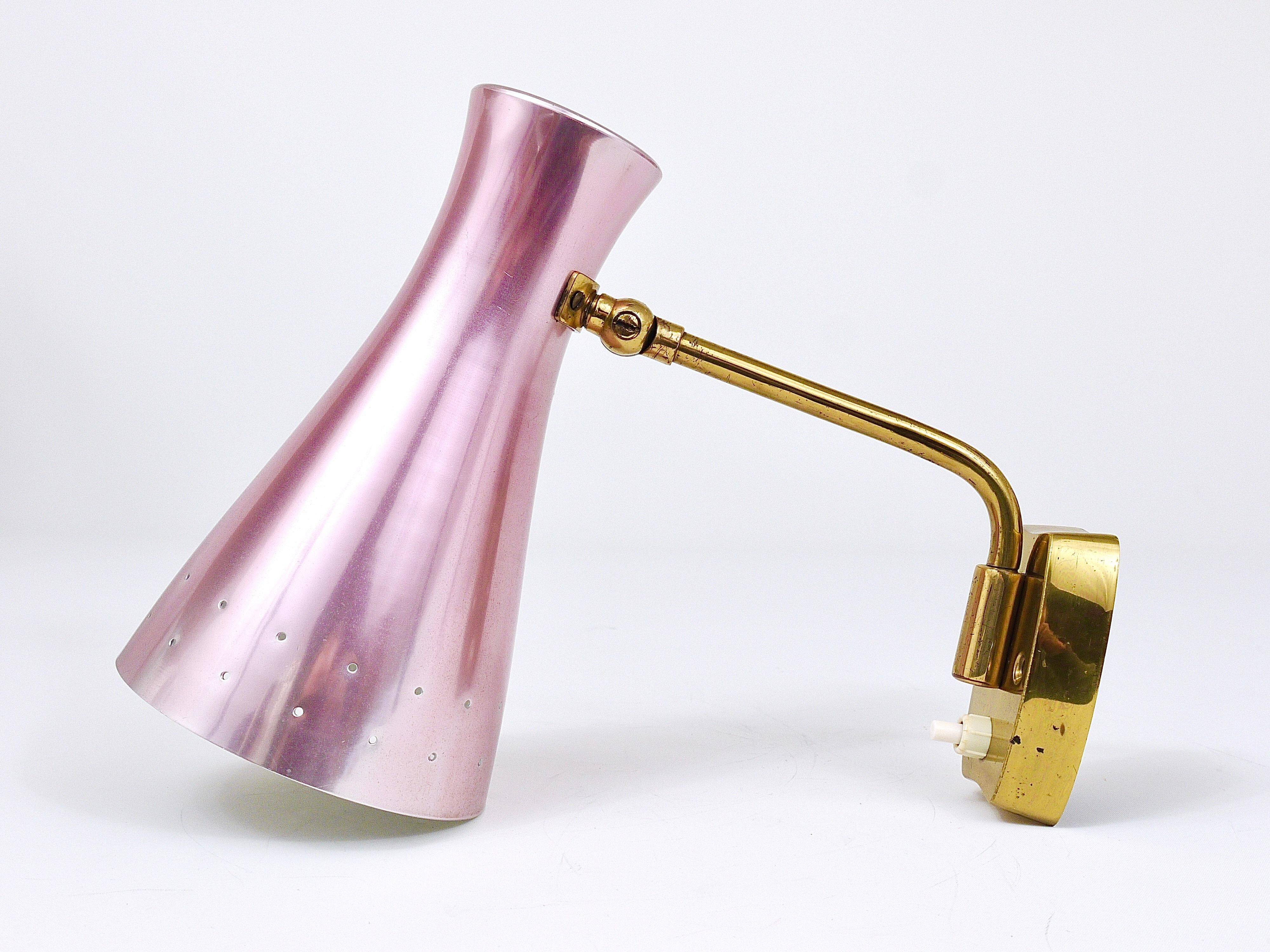 Pair of Articulated Conical Wall Lights in Stilnovo Style, Wall Lamps Italy, 1950s