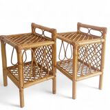 Mid-Century Bamboo and Rattan Nightstands, Spain, Hand-Crafted, 1970s