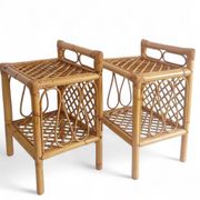 Mid-Century Bamboo and Rattan Nightstands, Spain, Hand-Crafted, 1970s