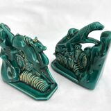 Pair of ART DECO bookends • Glazed earthenware enhanced with touches of fine gold • Circa 1930
