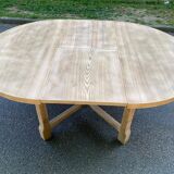 Table à manger ronde extensible de ferme rénovée en bois brut 170cm