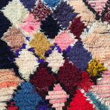Tapis berbère Boucherouite vintage à losanges multicolores 173x146cm
