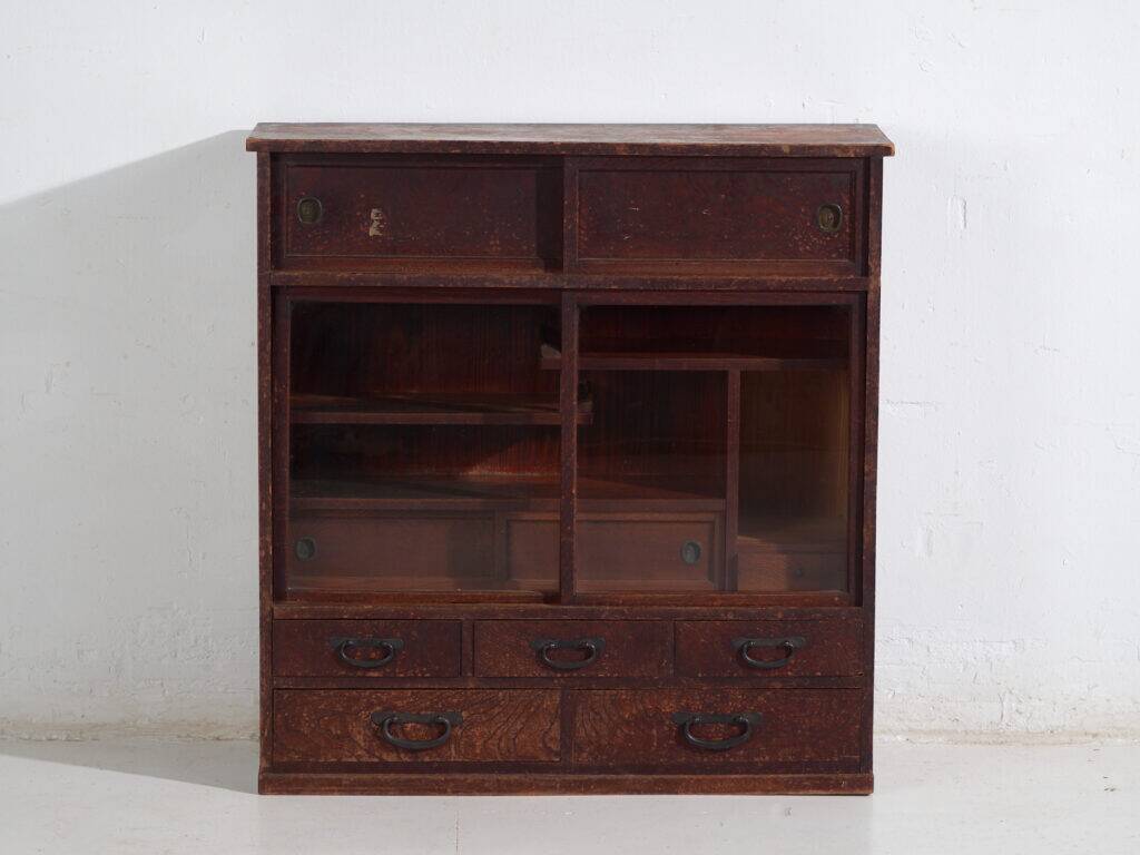 Antique Japanese display cabinet with sliding glass doors – Taishō–Shōwa period (circa 1920–1950)