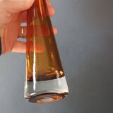 Two vintage Scandinavian double-layered amber blown glass candlesticks