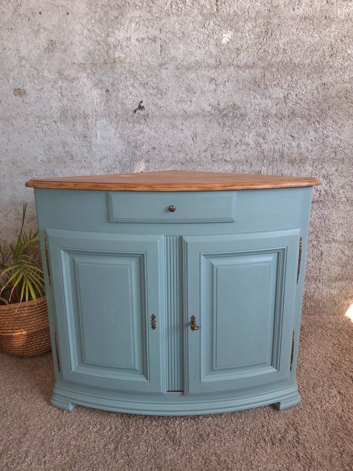 Louis XV Corner Cabinet Blue Neptune – Original Brass Fittings