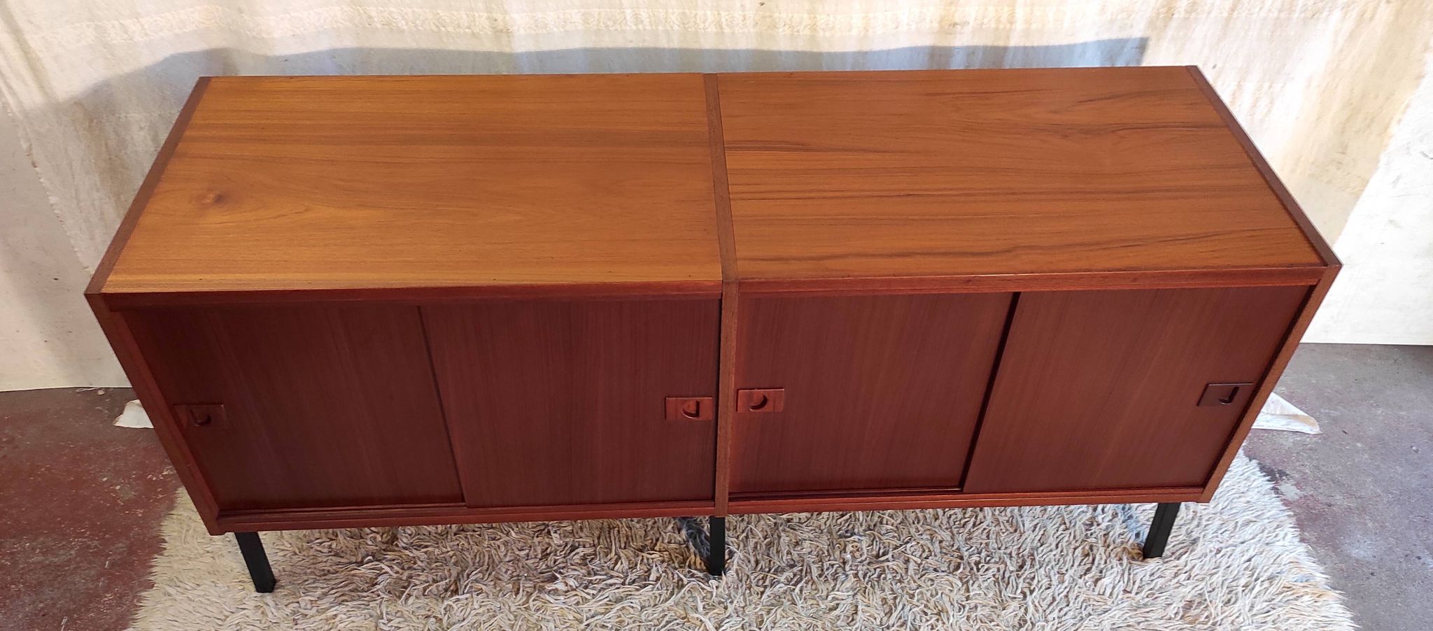 Modernist enfilade in teak by René-Jean Caillette for Charron - mid 20th century.