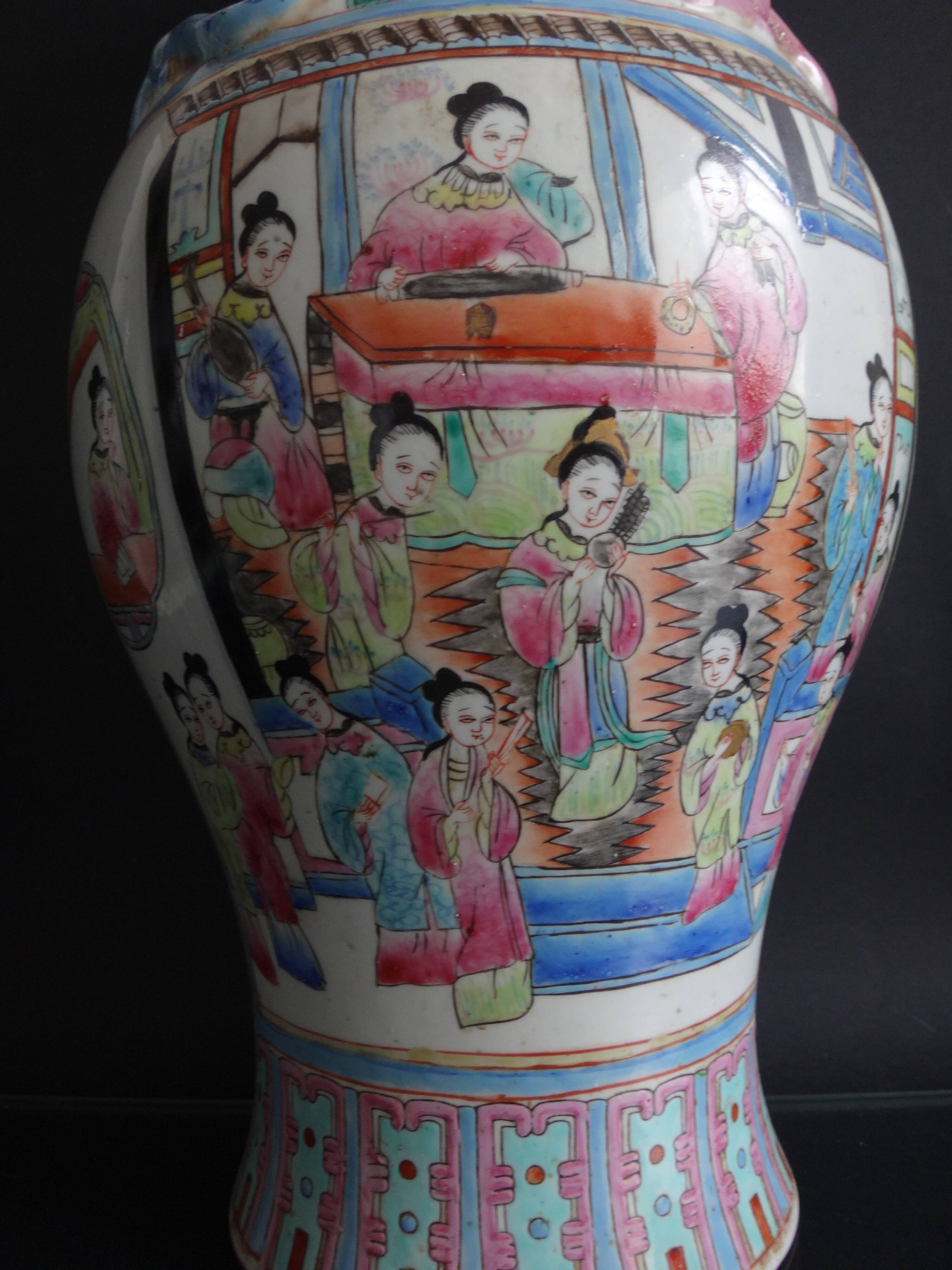Chinese vase pink family 46cm porcelain China kangxi brand 19th