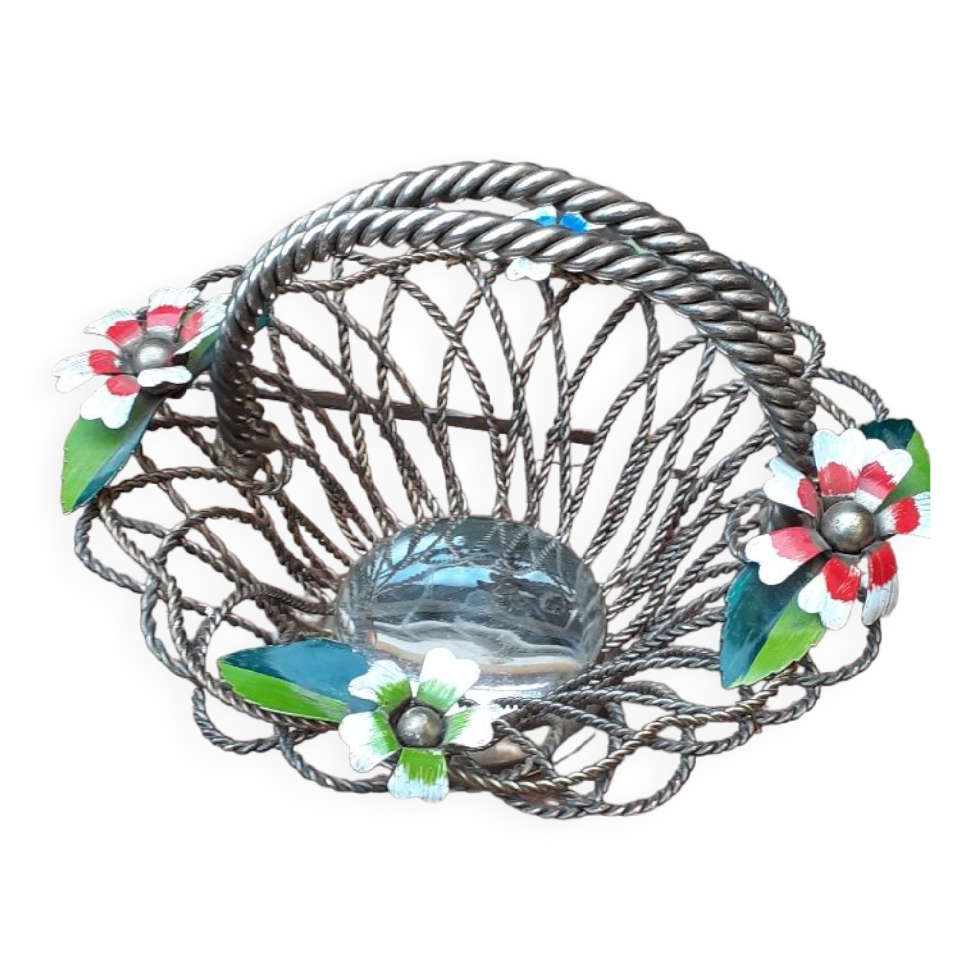 Art deco basket in silver metal