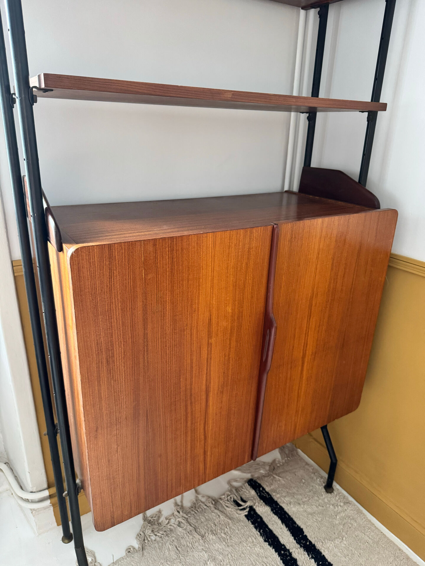 Modular vintage library in teak and black metal — Italian design,