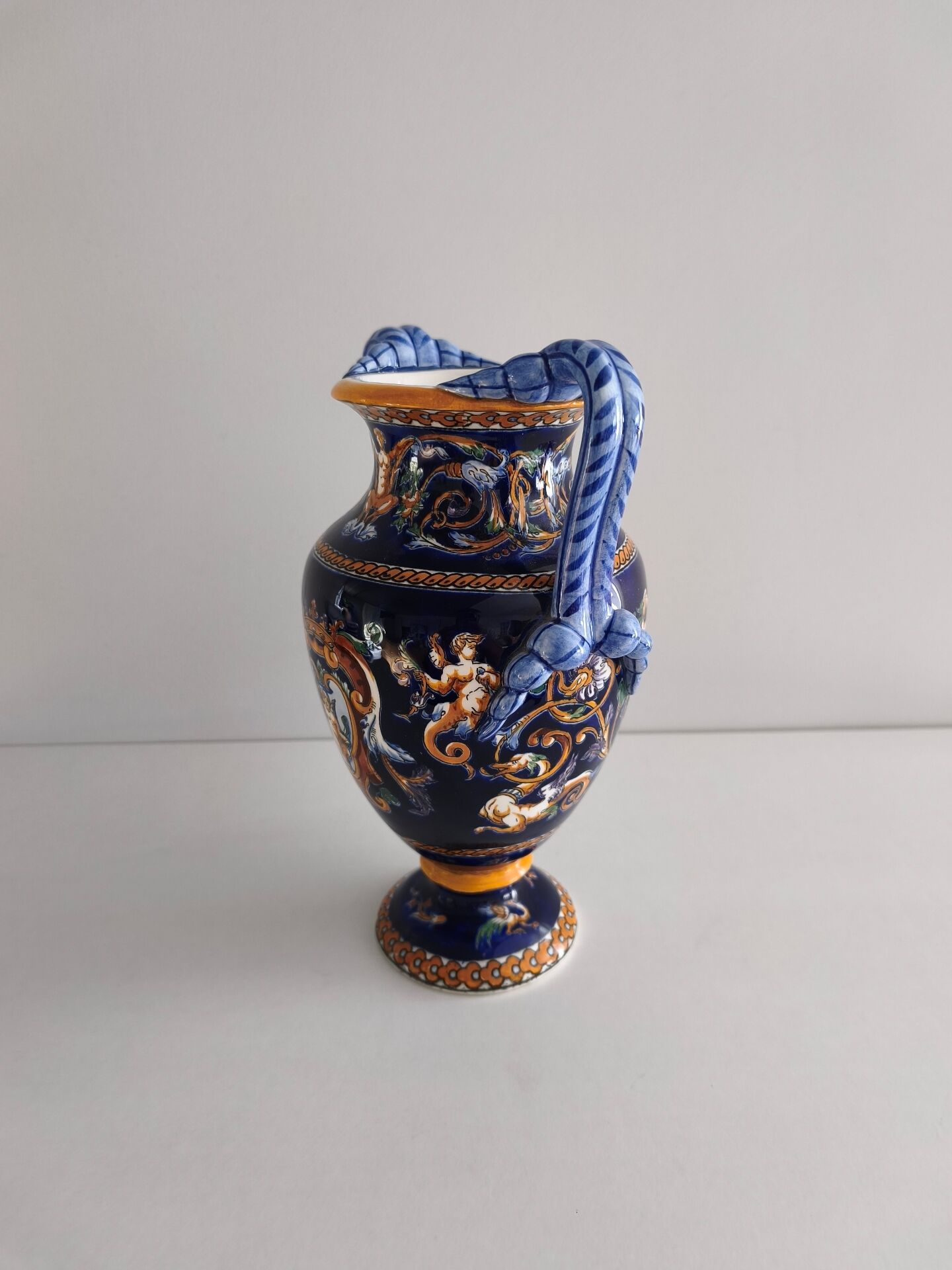 Vase balustre à anses faïence de Gien - Renaissance Bleu - H 28,5 cm