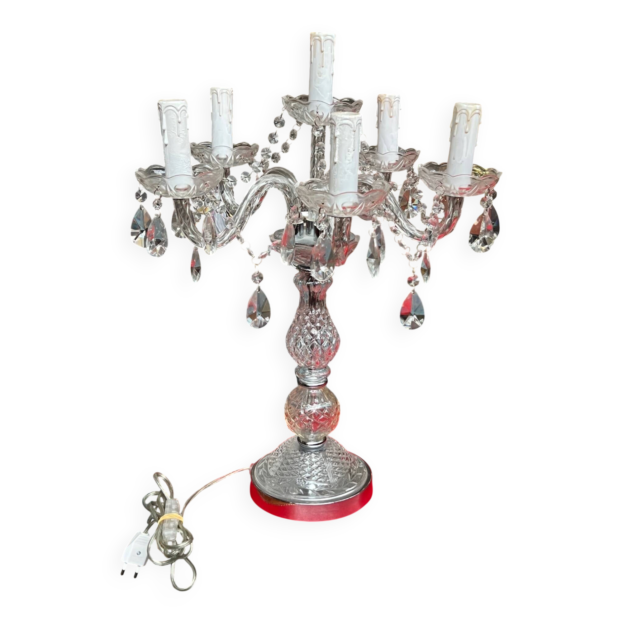 Girandole. 6 light points. Crystal, glass. Italy. 20th century. 62x45 cm.