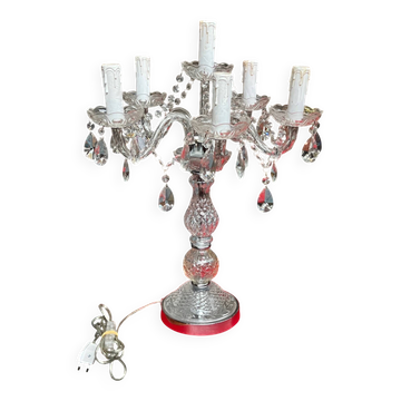 Girandole. 6 points lumineux. Cristal, verre. Italie. 20ème siècle. 62x45 cm.