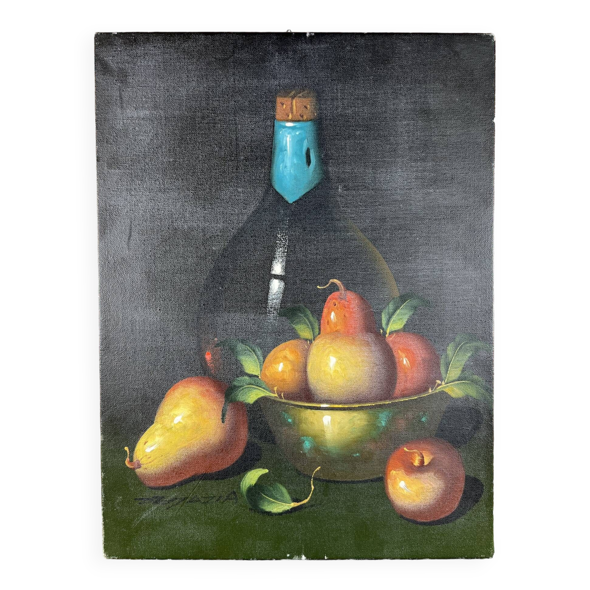 Table painting fruit basket with pears
