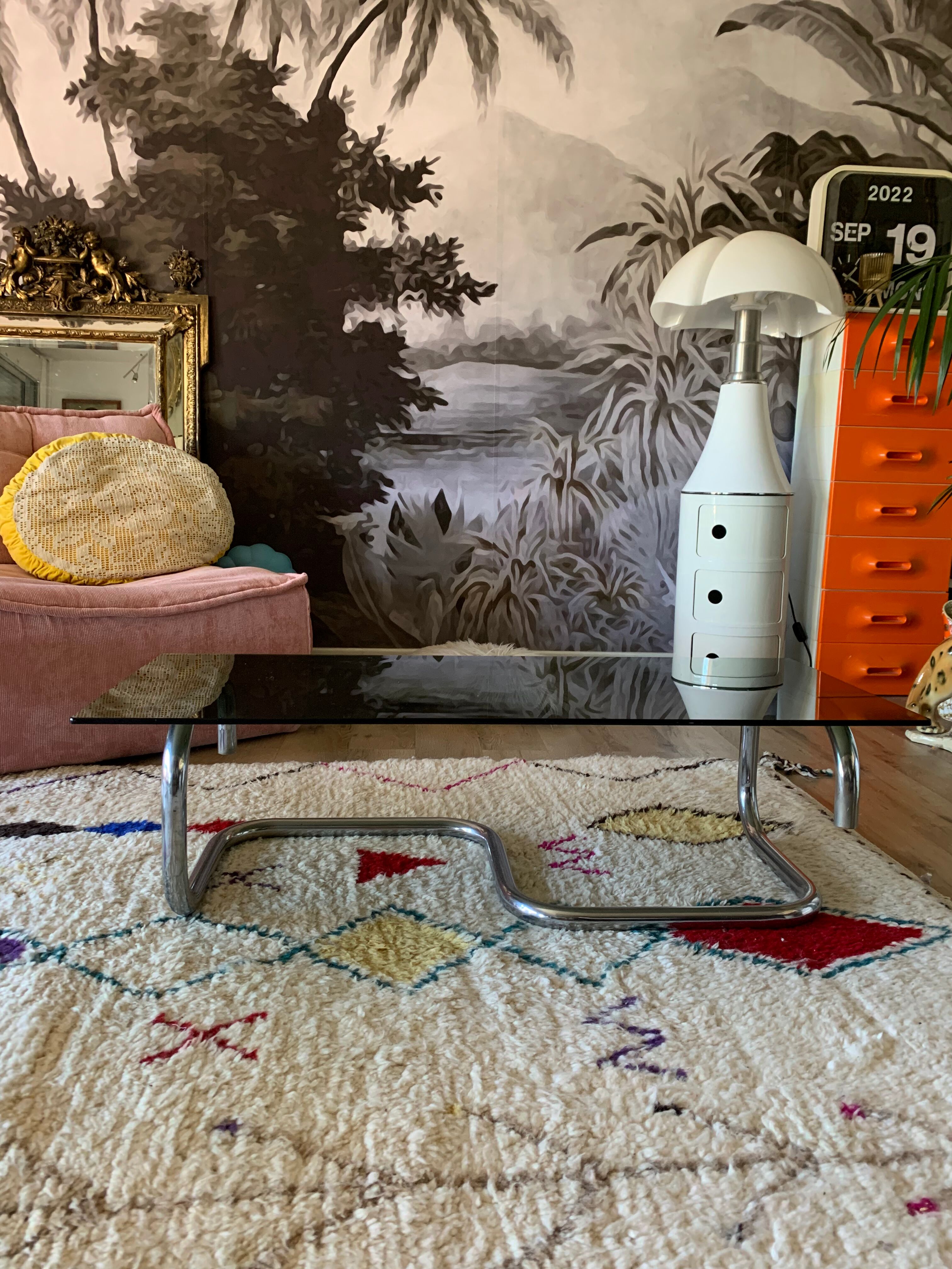 Coffee table chrome and smoked glass