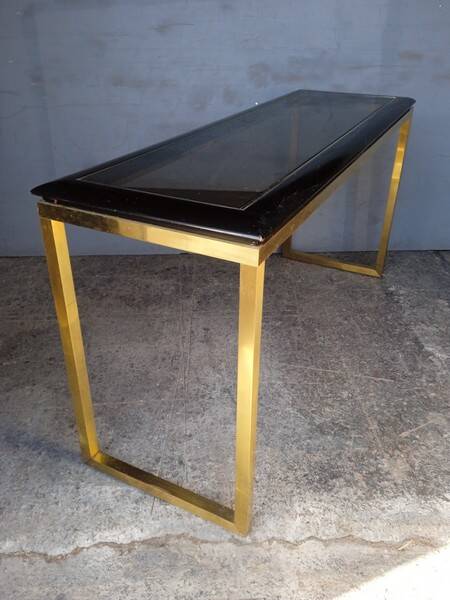 Designer console in gilded brass and glass, 1970s
