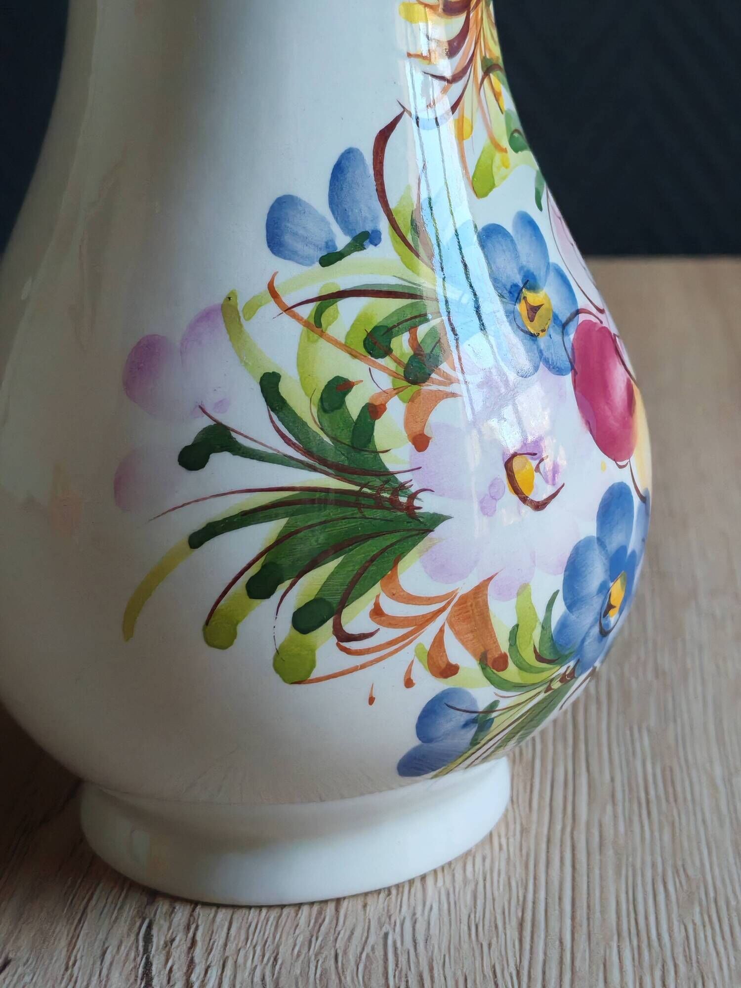 Vintage Ceramic Jug Hand-Painted Multicoloured Floral Decor, Ewer