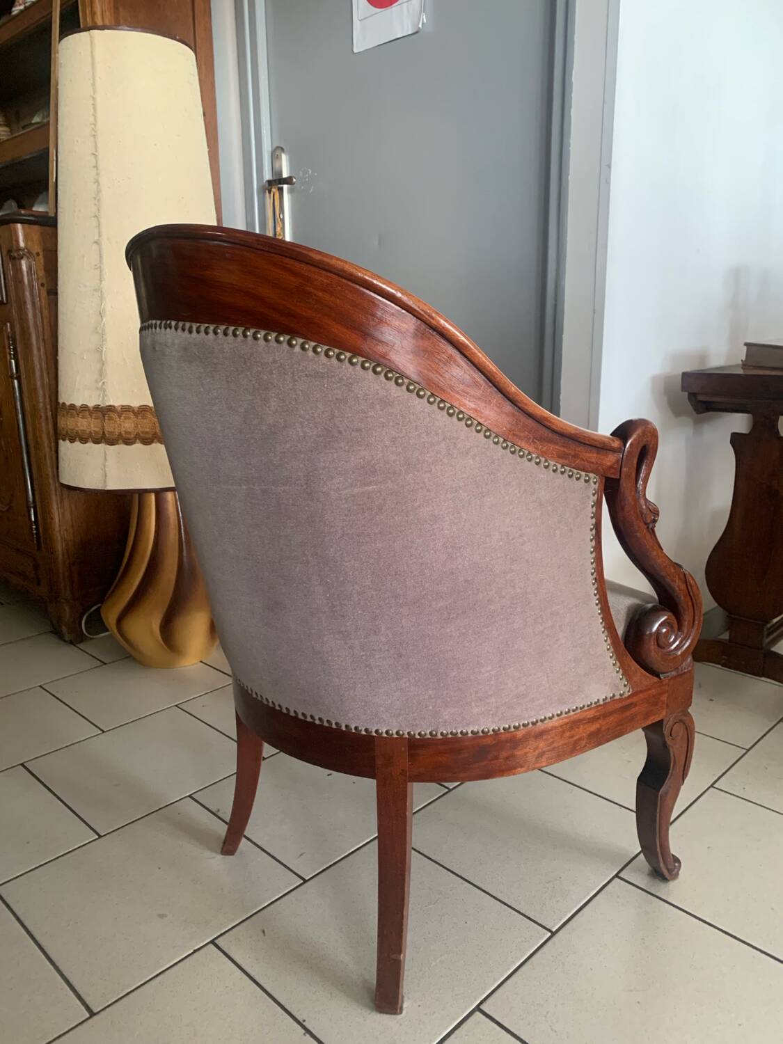 Antique armchair, Restoration style, swan neck