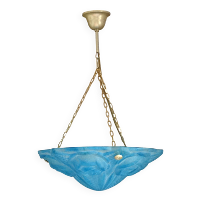 Suspension en pate de verre bleue signée Degué / style art deco