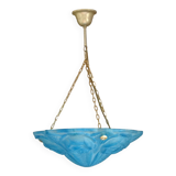 Suspension en pate de verre bleue signée Degué / style art deco