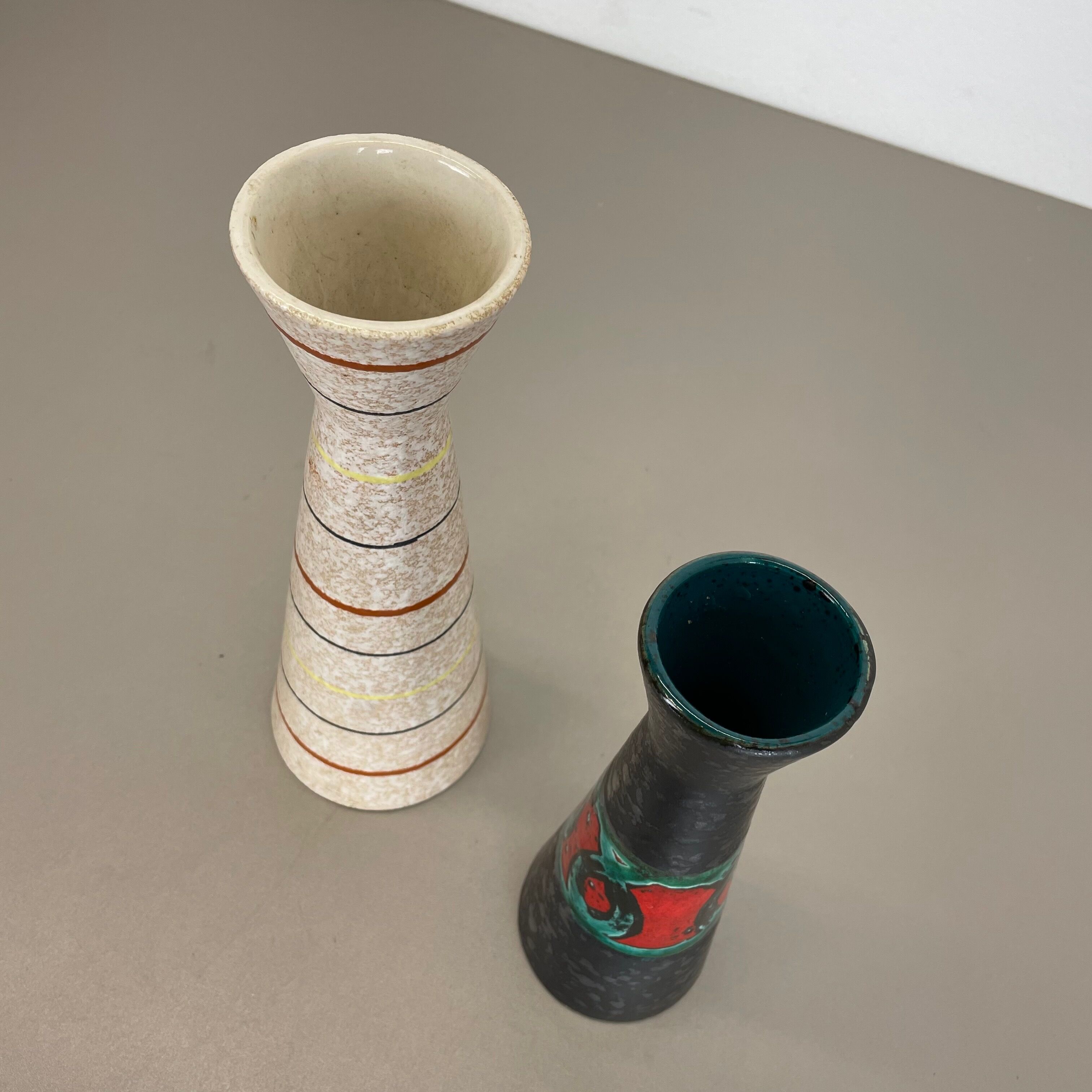 Set of Two Pottery Fat Lava Vases "Multi-Color" by Scheurich, Germany, 1970s